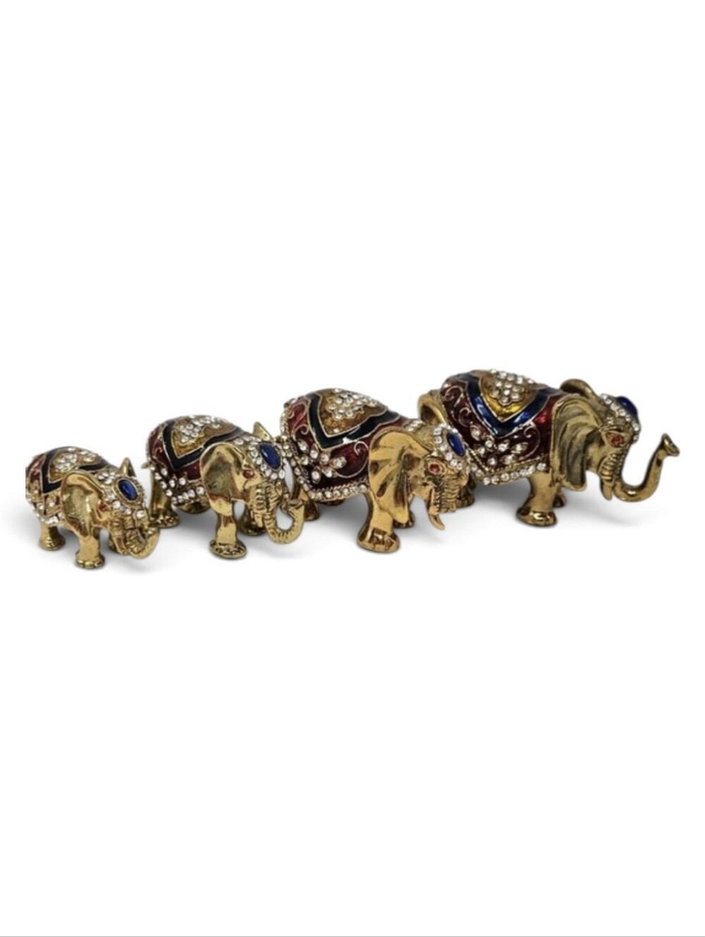 Jeweled Elephant Hinged Trinket Box Set 3 Gold Tone Rhinestones 4th Trunk Broken - Picture 1 of 16